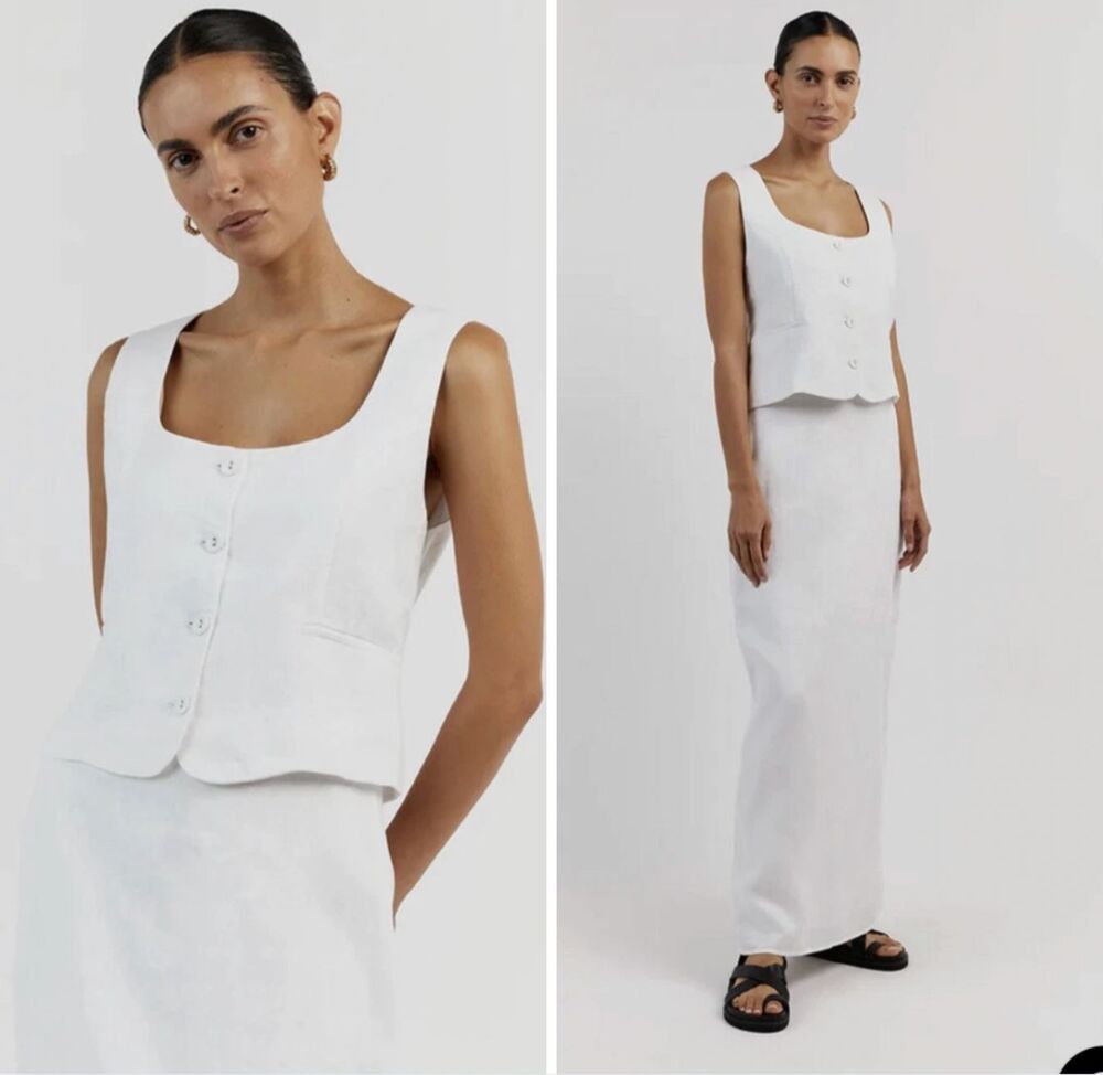 DISSH Oscar Linen Vest White Scoop Neck Minimalist Sz 4